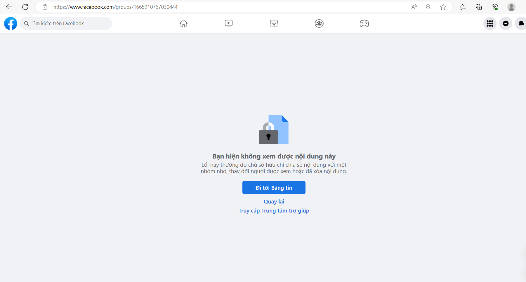 Hình ảnh khi tìm kiếm đến Nhóm bị vô hiệu hóa do vi phạm bản quyền