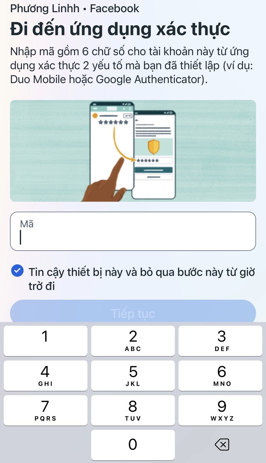 Dịch vụ mở khoá Facebook bị xác thực hai lớp