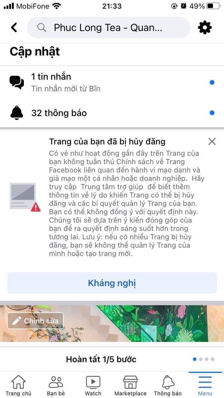 Tình Trạng Fanpage khi bị hủy đăng