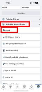 Vào phần cài đặt ở Facebook trên điện thoại để tiến hành bật theo dõi cho Facebook.