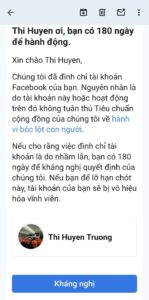 Thông báo về email khi Facebook bị khóa. 