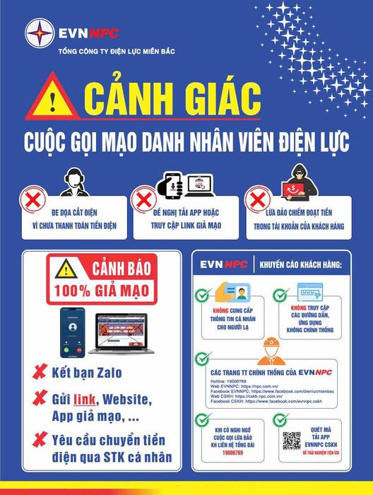 Cảnh báo lừa đảo mạo danh EVN, chú ý không cung cấp thông tin cá nhân.