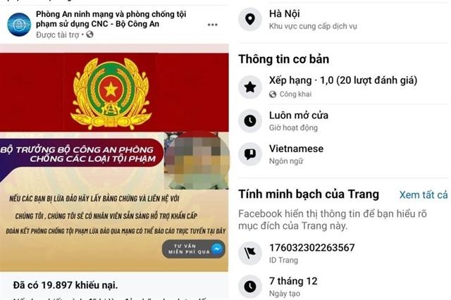 Cảnh báo trang Facebook giả mạo Bộ Công an tại Việt Nam.