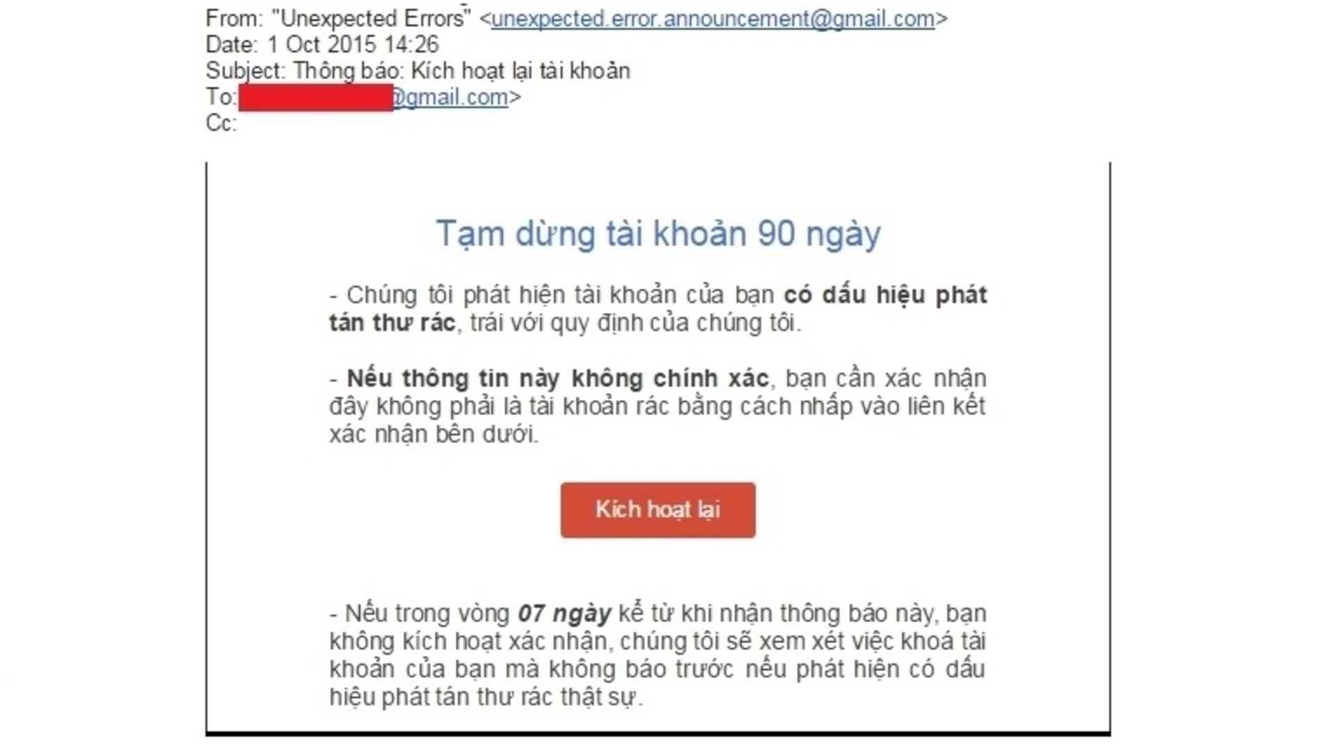 Minh hoạ nhận email đăng nhập bất thường