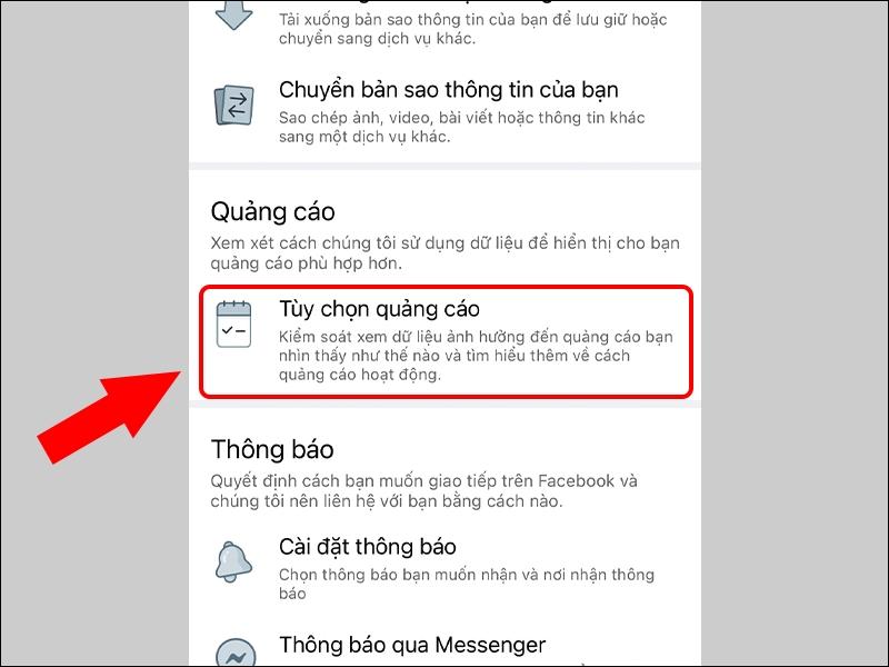 Tùy chọn kiểm soát quảng cáo và dữ liệu cá nhân.