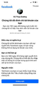 Thông báo Facebook bị khóa 180 ngày từ Facebook 