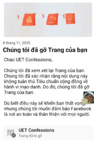 Thông báo Fanpage Facebook bị đình chỉ về quản trị viên.