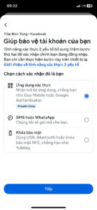 Các hình thức xác thực 2 yếu tố trên Facebook.