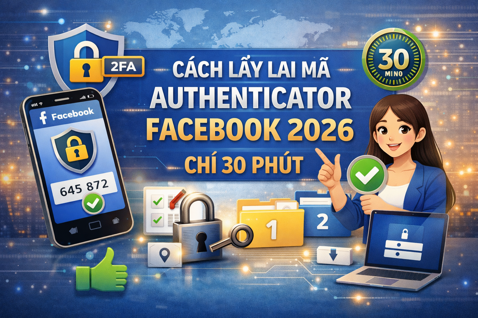 Cách lấy lại mã Authenticator Facebook 2026 chỉ 30 phút.