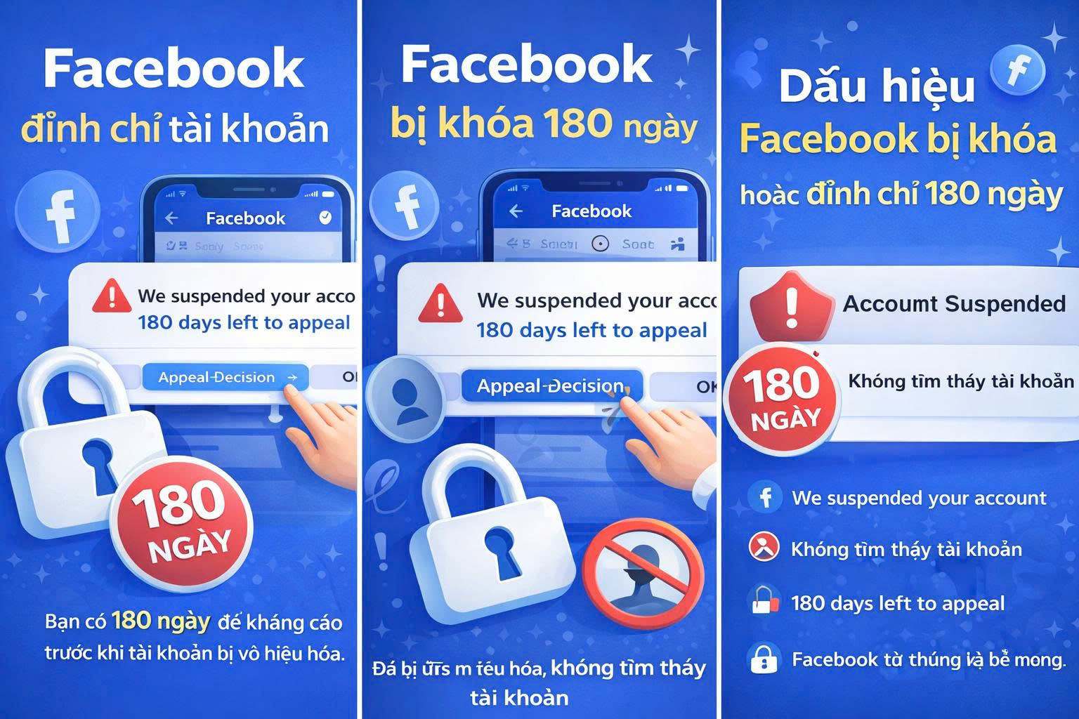 Dấu hiệu khi Facebook bị khoá vi phạm tiêu chuẩn cộng đồng 180 ngày.