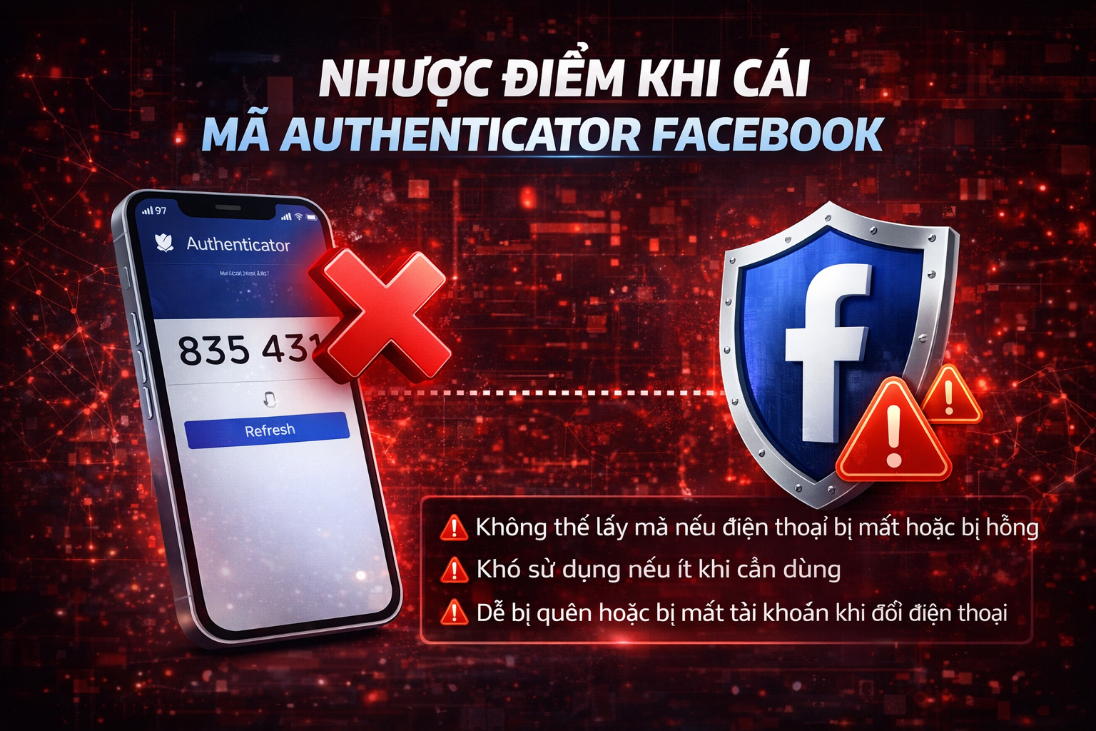Nhược điểm khi cài mã Authenticator Facebook.