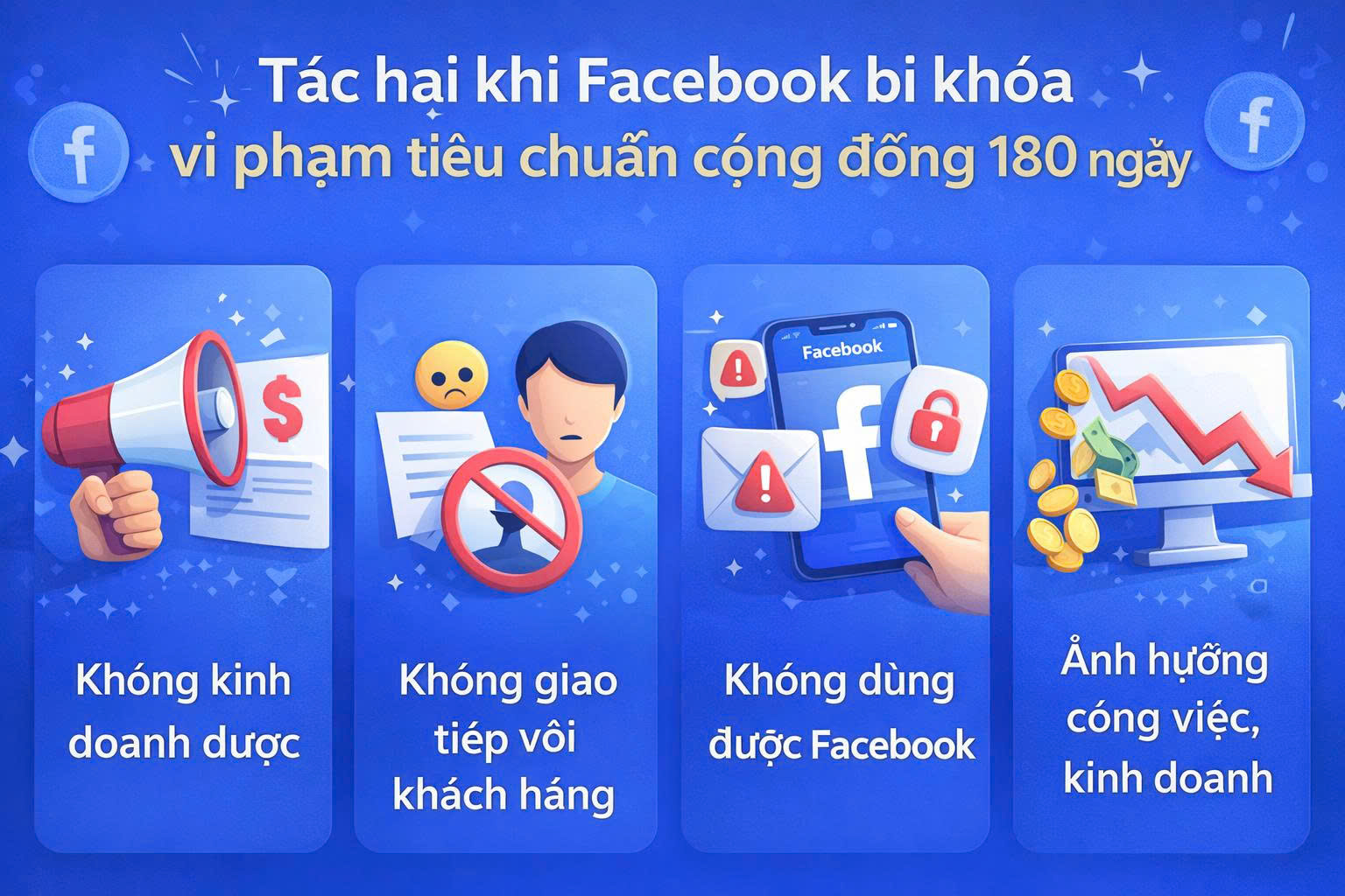Tác hại khi Facebook bị khoá vi phạm tiêu chuẩn cộng đồng 180 ngày.