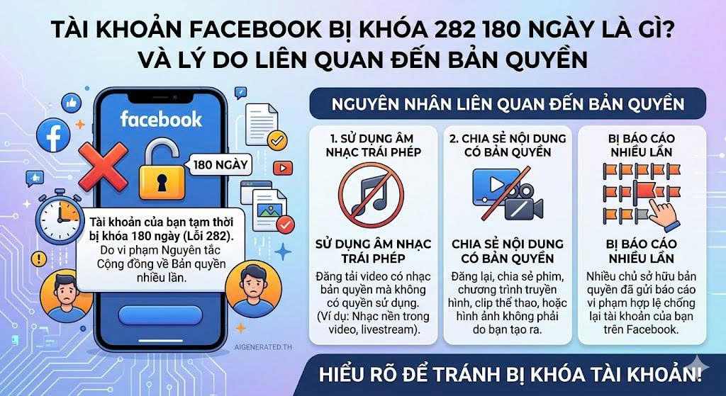 Facebook bị khoá 282 180 ngày lồng bản quyền là gì?