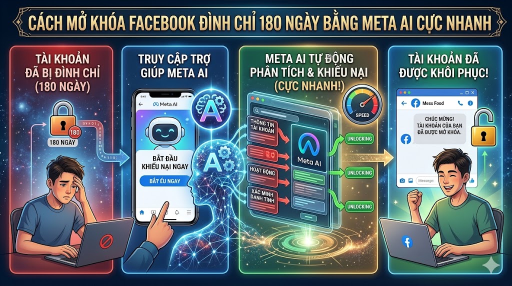 Cách mở khoá Facebook đình chỉ 180 ngày bằng Meta AI cực nhanh