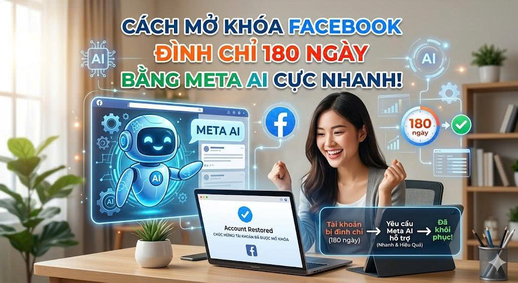 Cách mở khoá Facebook đình chỉ 180 ngày bằng Meta AI cực nhanh.