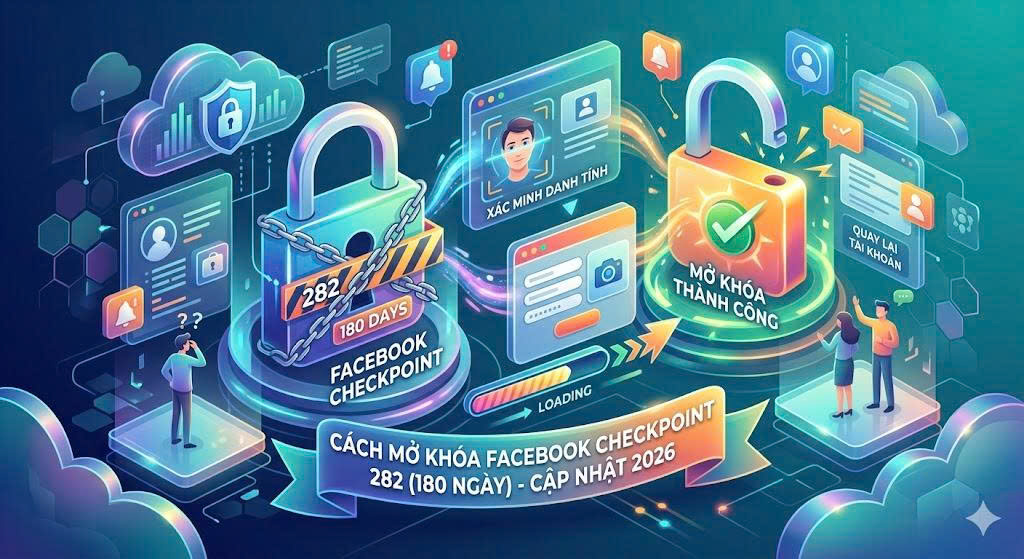 Cách mở khóa Facebook Checkpoint 282 180 ngày 2026.