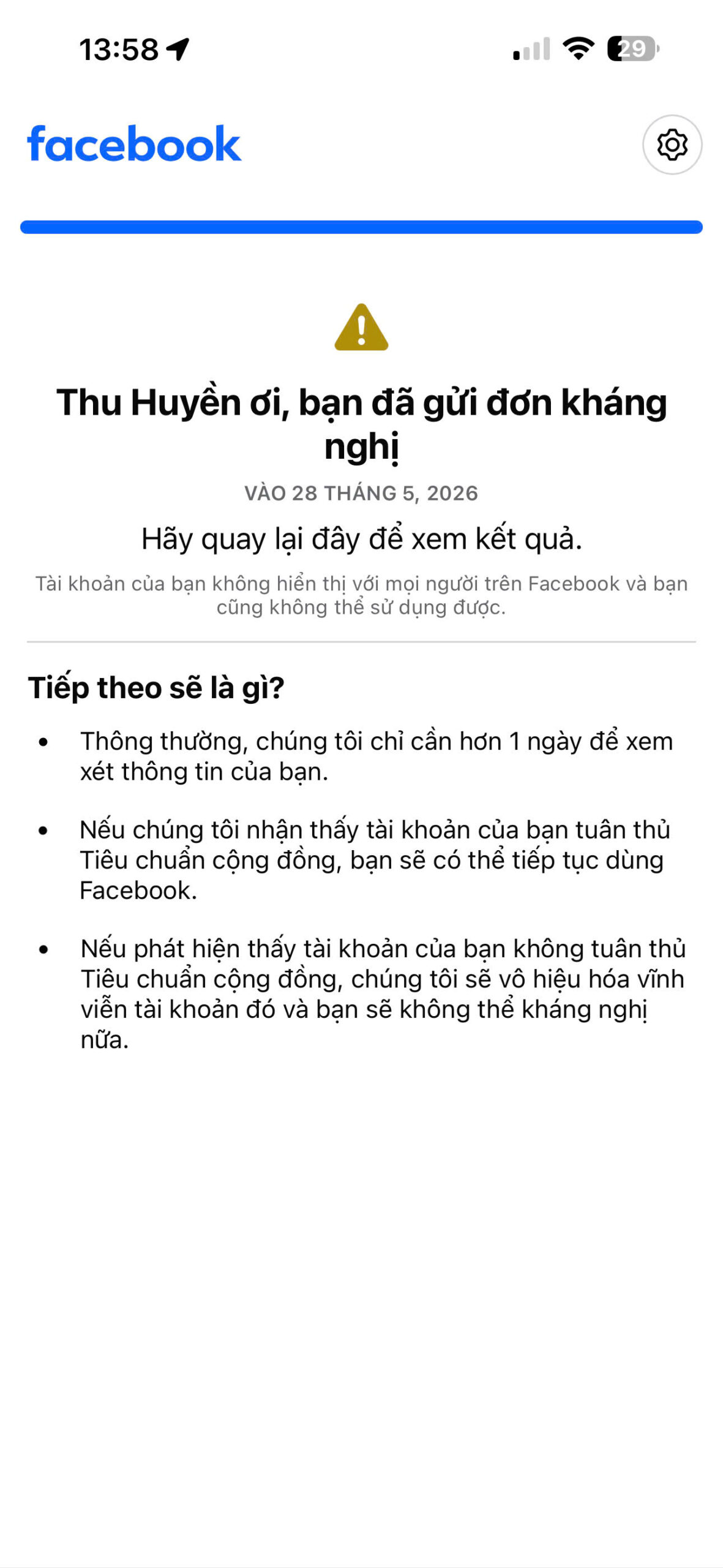 Dấu hiệu khi Facebook bị đình chỉ 180 ngày.