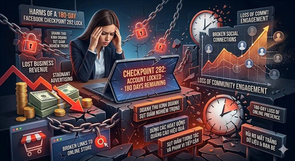 Tác hại khi Facebook bị khoá Checkpoint 282 180 ngày.
