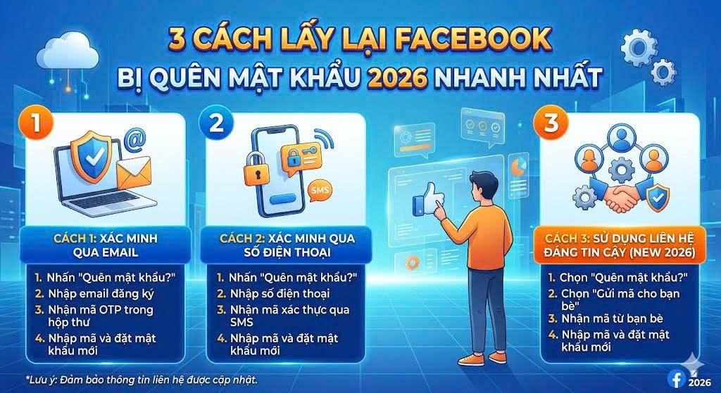 3 cách lấy lại Facebook bị quên mật khẩu 2026 nhanh nhất