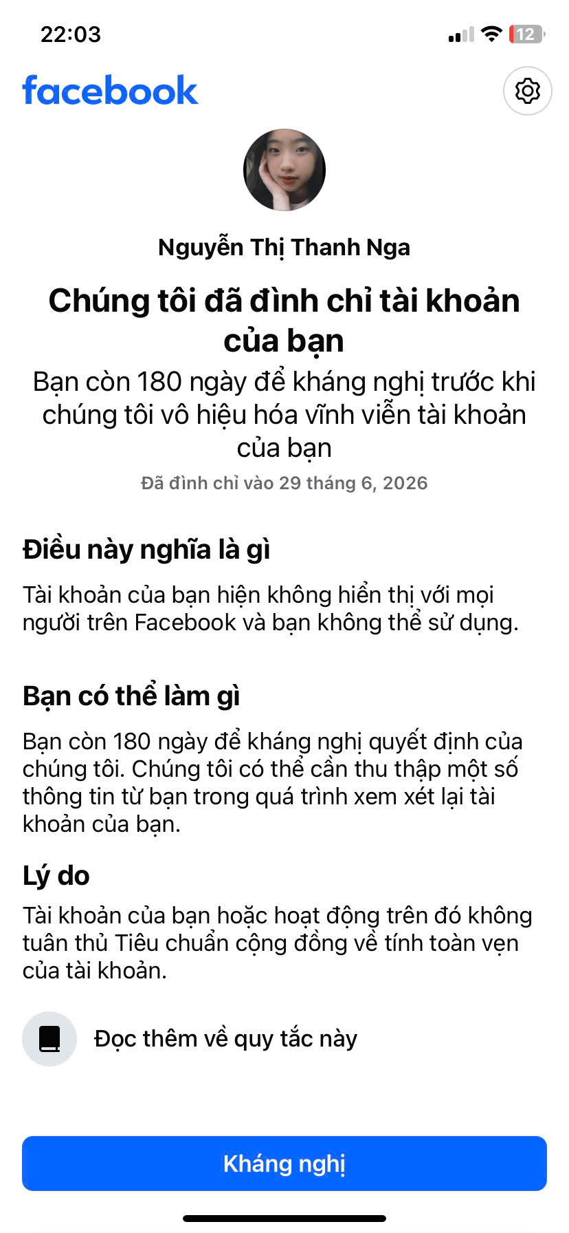 Facebook bị đình chỉ 180 ngày là gì?