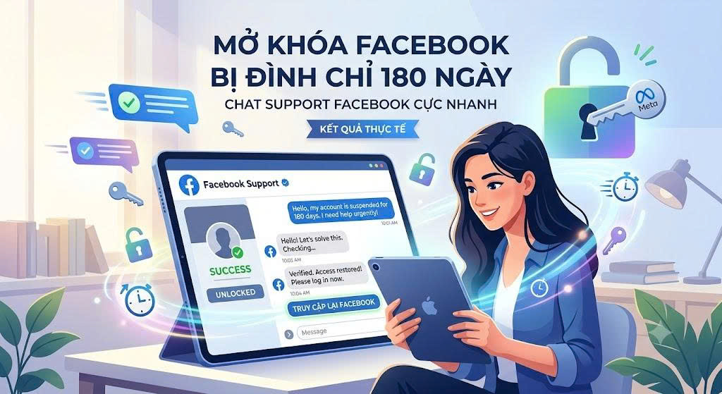 Cách mở khoá Facebook bị đình chỉ 180 ngày bằng cách chat Support Facebook cực nhanh