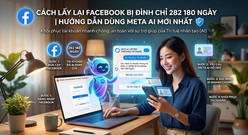 Cách lấy lại Facebook bị đình chỉ 282 180 ngày bằng Meta AI mới nhất.