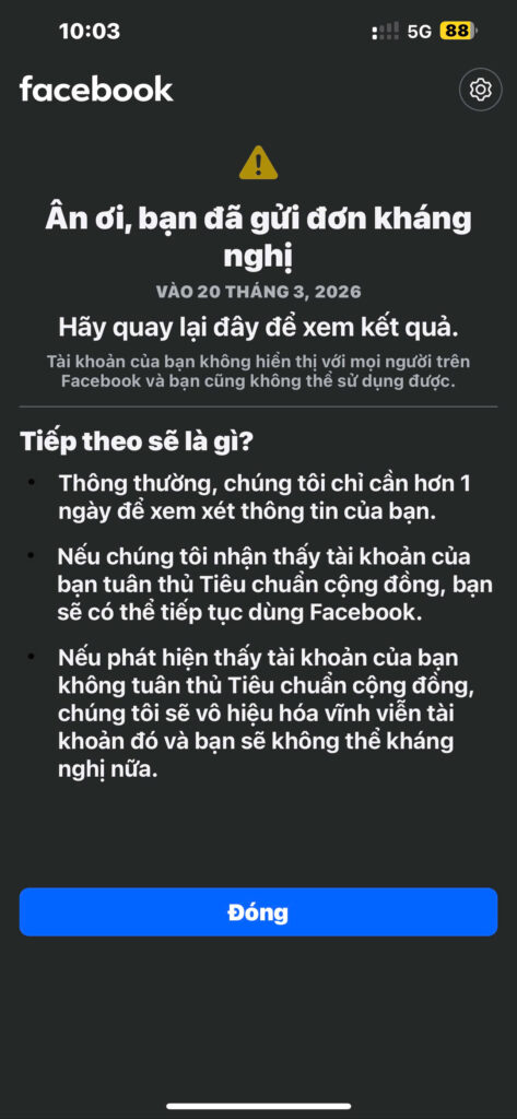 Dấu hiệu khi Facebook bị đình chỉ 282 180 ngày.