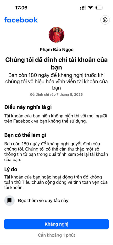 Facebook bị đình chỉ 282 180 ngày là gì?